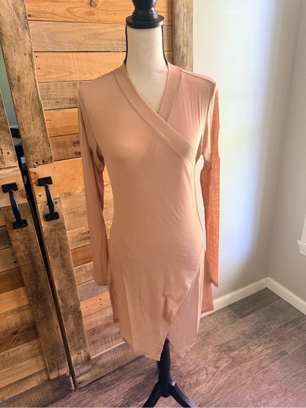 Marcella Long-Sleeve Wrap Tunic  in Light Beige